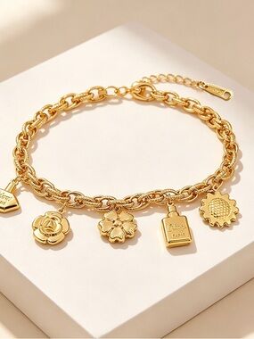 Gold Charm Chain Bracelet - Women Jewelry